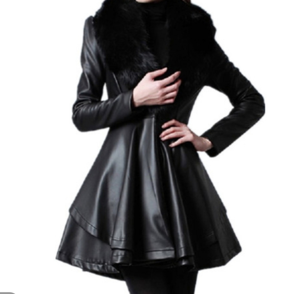Faux leather Jacket with Removable faux fur collar